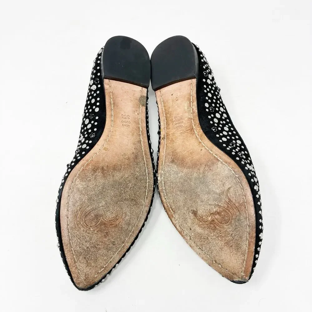 Jean Michael Cazabat Vanity Black Studded and Jeweled Point Toe Flats 38.5 (8.5)